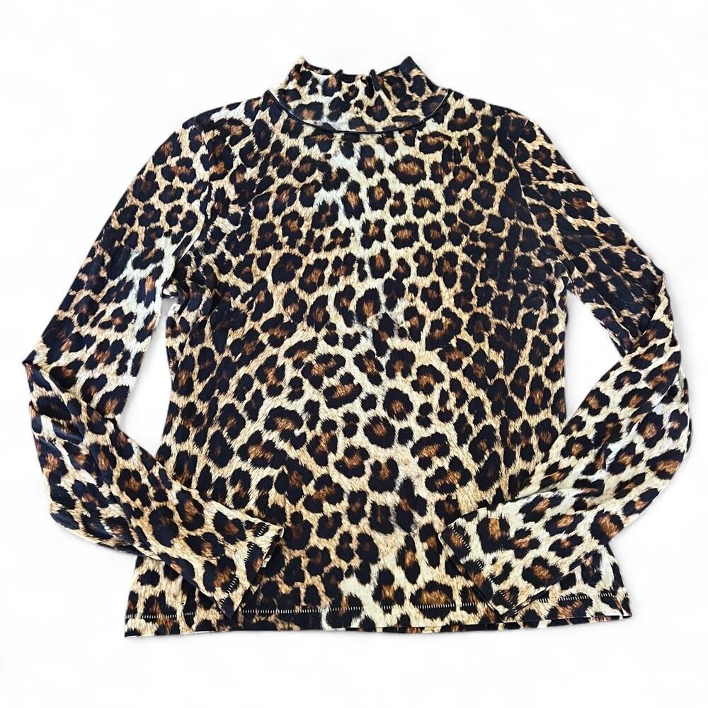 Rag & Bone Women's Leopard Print Long Sleeve Mock Neck shirt